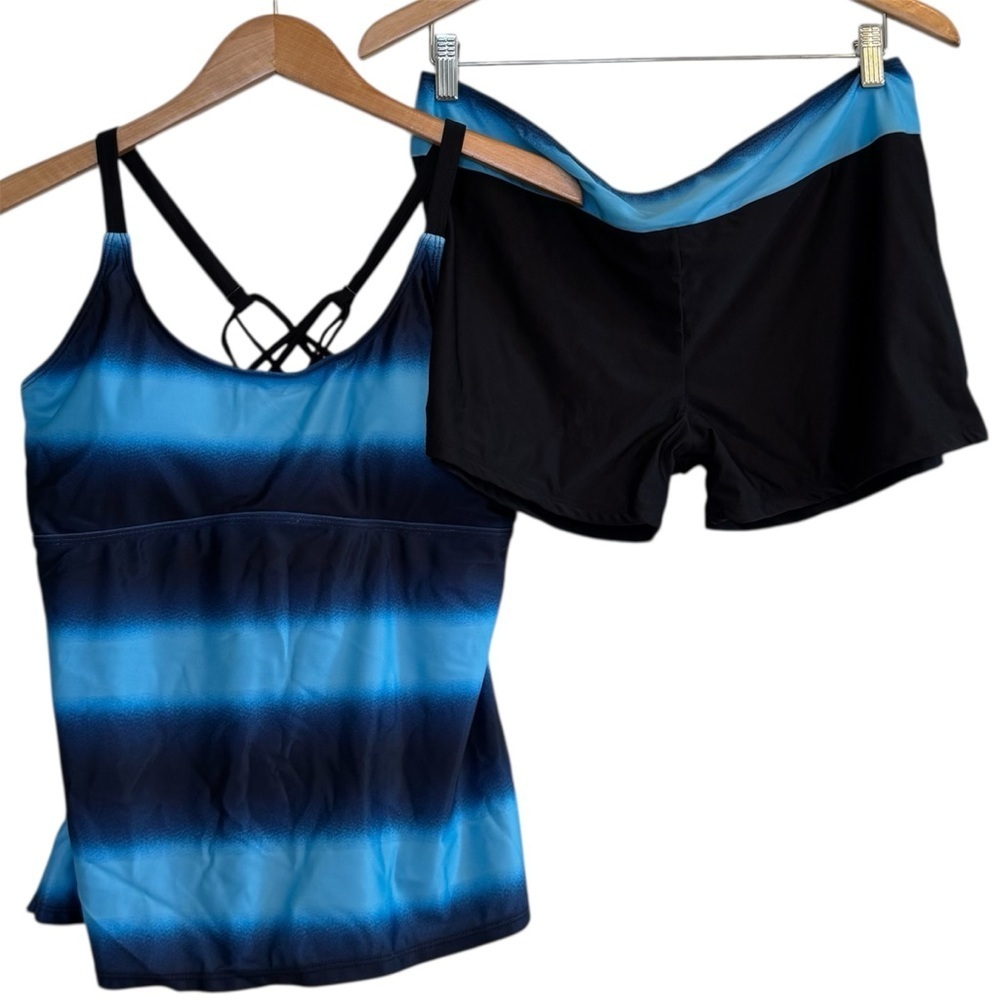 🌈 6/$60 New 4XL Source Unknown 2 Piece Set Blue Black Shorts Tankini Ombré
